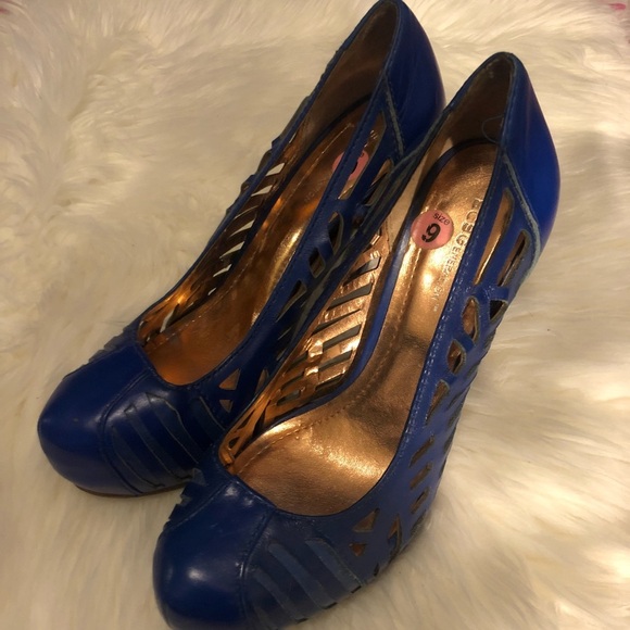 BCBG blue leather cutout platform heels - Picture 7 of 7